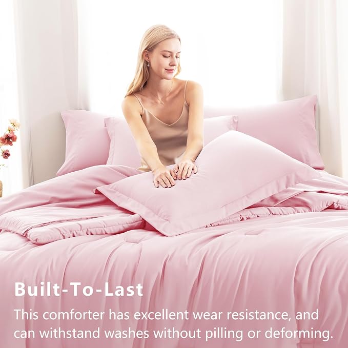 CozyLux Queen Comforter Set Pink, 7 Pieces Bed in a Bag Queen Comforter Set - Image 7