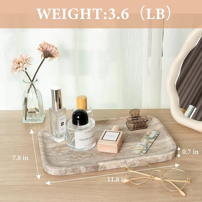 Karibiber Marble Vanity Trays, Travertine Bathroom Tray, Decorative Tray - Image 2