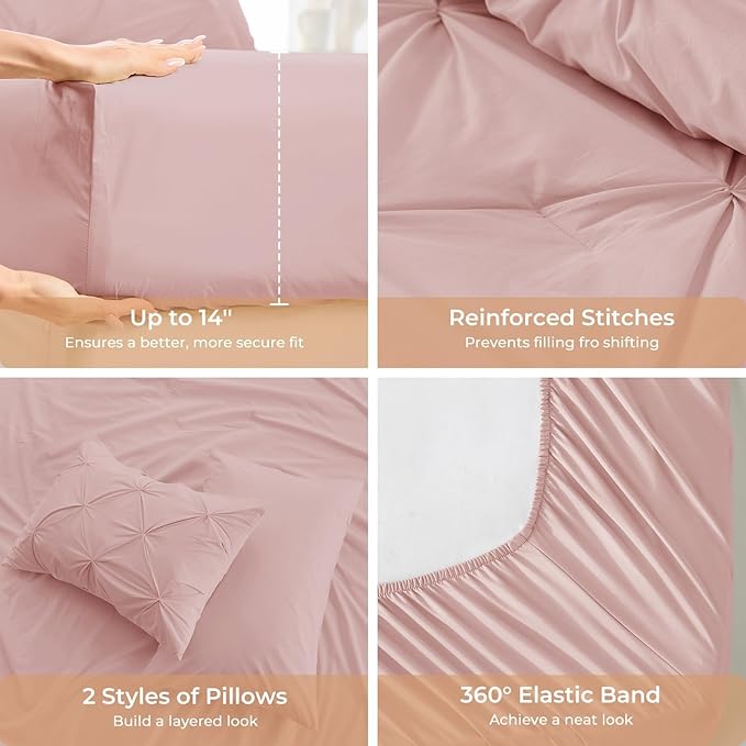 Sasttie Full Size Comforter Set, 7-Piece Bed in a Bag, Pintuck Bedding Set - Image 5