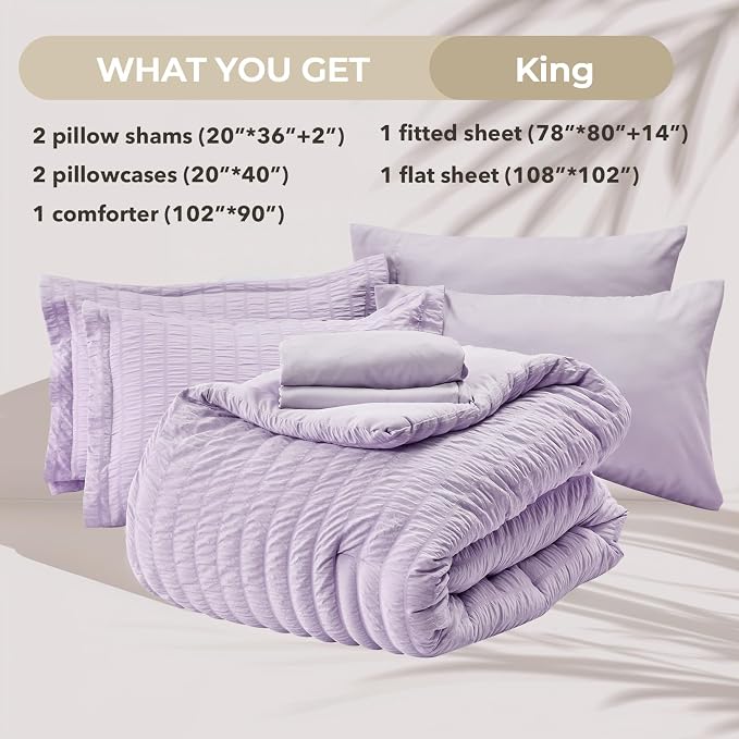 HYMOKEGE Lavender Duvet Cover King Size, Ultra Soft 3-Piece Seersucker Duvet - Image 6