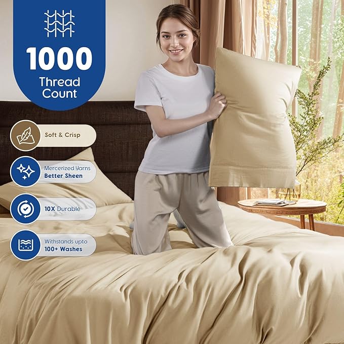 SONORO KATE 100% Egyptian Cotton Duvet Cover King Size, 1000 Thread Count - Image 3