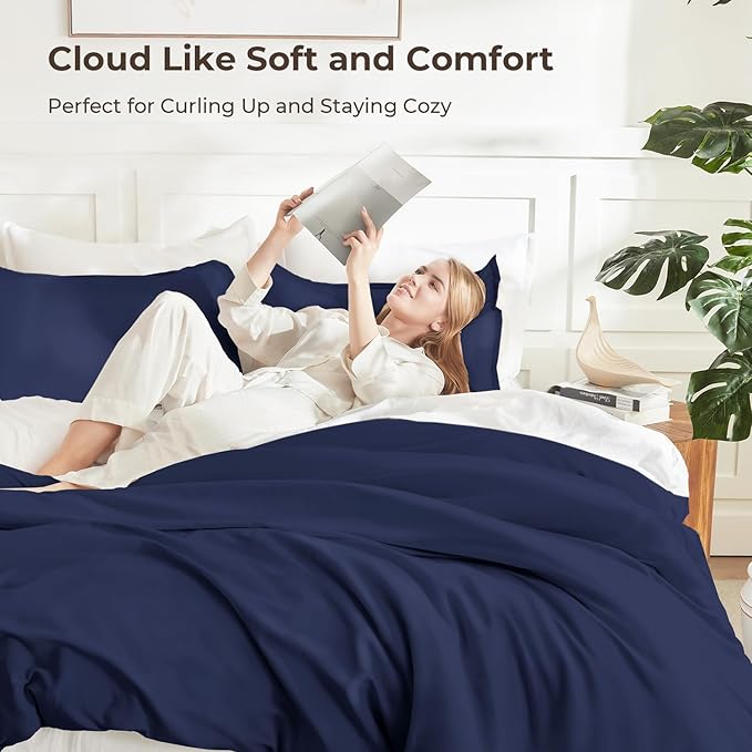 Litanika Navy Blue Comforter Set California King Size, 3 Pieces Cal King - Image 2