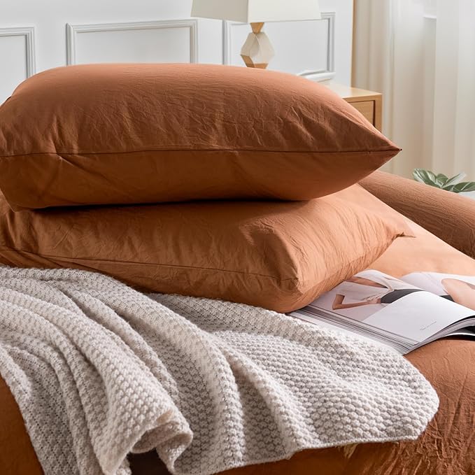 NEXHOME PRO Duvet Cover Set 100% Washed Cotton Oversized King 120"x98" Linen - Image 7