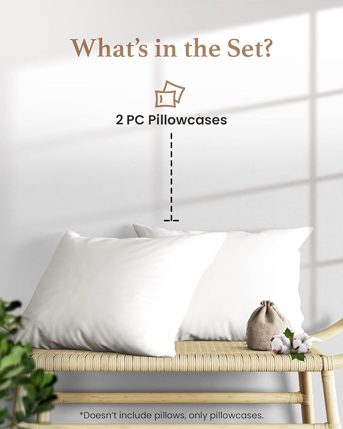 1000 TC White King Pillowcases Set of 2 100% Egyptian Cotton Pillow Cases - Image 2