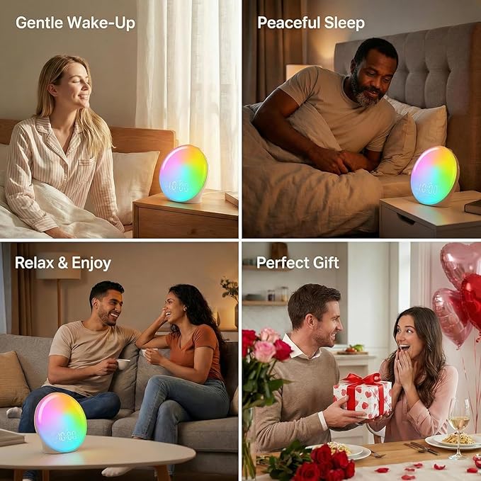JALL Sunrise Alarm Clock with 25 Soothing Sounds, Sunset Lamp & 5W Bluetooth - Image 2