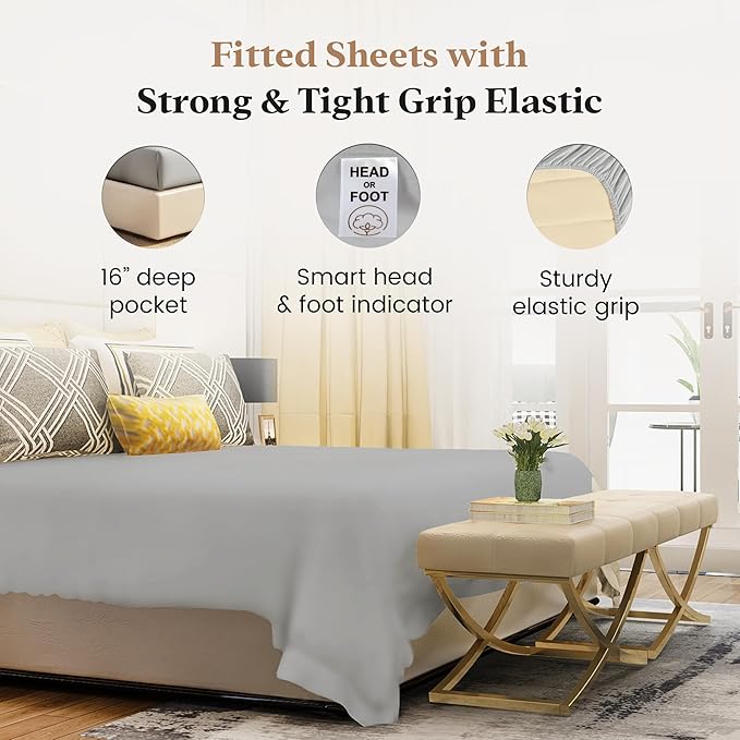 1000 Thread Count Light Gray Full Fitted Sheet 16” Deep Pocket Full Fitted - Image 3