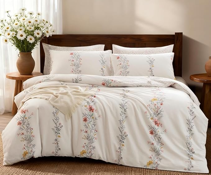 SLEEPBELLA Duvet Cover Set, 600 Thread Count Cotton Red & Yellow Floral Pattern by SLEEPBELLA