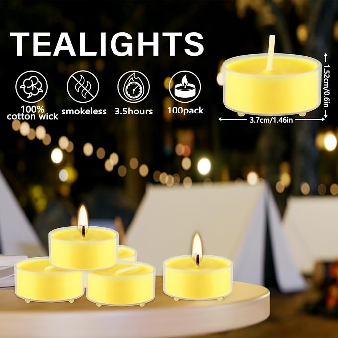 3.5-Hour 100Pack Yellow Tealight Candles, Outdoor and Indoor Summer Scented - Image 4