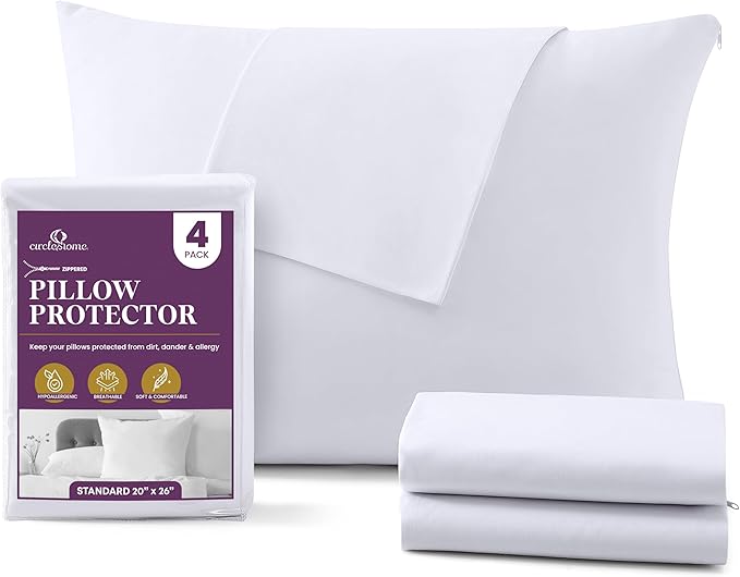 CirclesHome Pillow Protectors 4 Pack Standard Zippered by CirclesHome