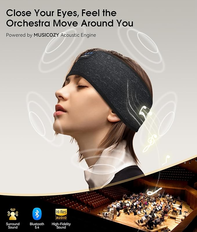 MUSICOZY Sleep Headphones Bluetooth 5.4 Headband, Wireless Earphones Music - Image 4