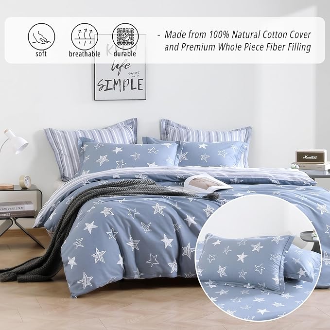 LEMIROE Blue Cotton Comforter King Size 3Pcs - Image 2