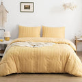 WARMDERN Yellow Boho Duvet Cover Set Queen Size, Striped Textured Duvet Cover by WARMDERN