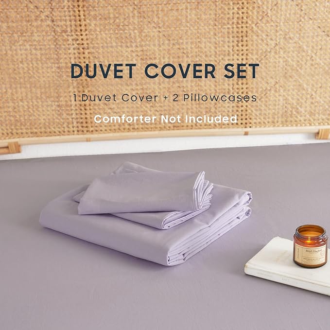 Wake In Cloud - Cotton Duvet Cover Set, Full Size, Light Purple, 100% Washed - Image 2