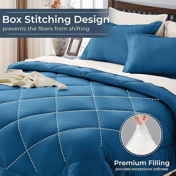 HEVUMYI Teal Blue & Ivory Full Comforter Set - Image 4
