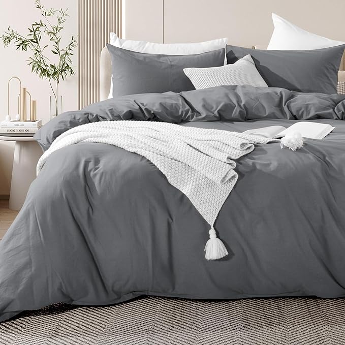 NEXHOME PRO Cotton Duvet Cover Set King Size Linen Look Textured Organic by NEXHOMEPRO
