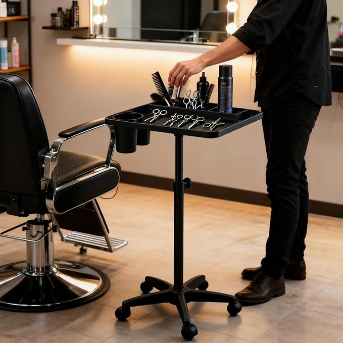 Salon Rolling Tray, Height Adjustable Tattoo Tray Rolling Cart, Storage Utility - Image 3