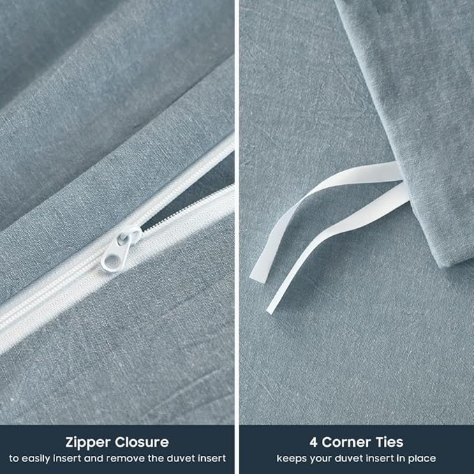 Wake In Cloud - Cotton Duvet Cover Set, King Size, Light Denim Blue, 100% - Image 7