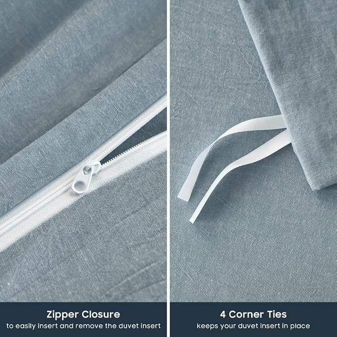 Wake In Cloud - Cotton Duvet Cover Set, Queen Size, Light Denim Blue, 100% - Image 7