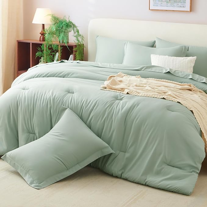 CozyLux Oversized King Comforter Set Sage Green, 7 Pieces Bed in a Bag - Image 9