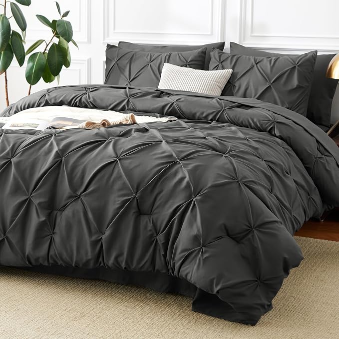 HIMEET Pintuck Bed in a Bag, 5 Pieces Twin XL Comforter Set Dark Grey, Extra - Image 9