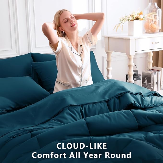 CozyLux Queen Comforter Set Lyons Blue, 7 Pieces Bed in a Bag, All Season - Image 4