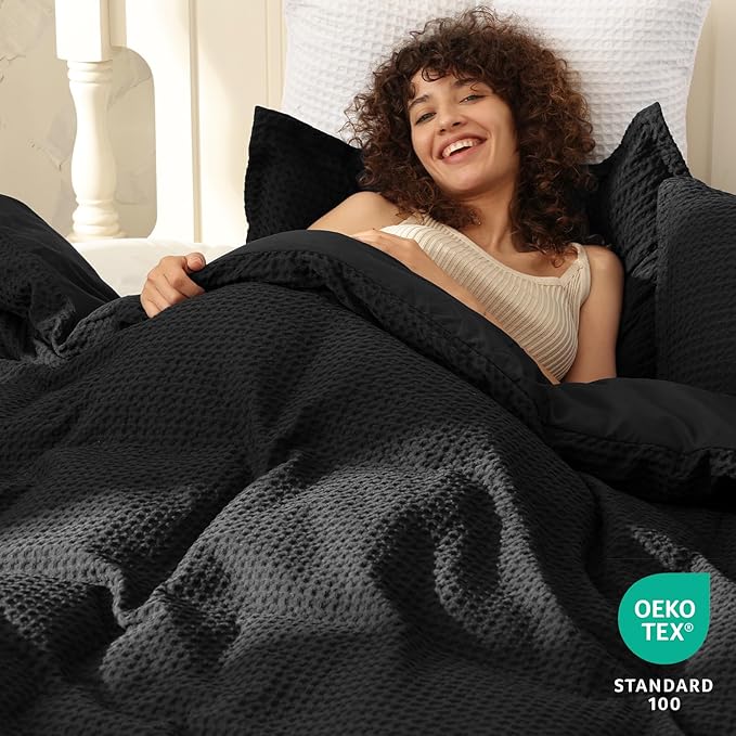PHF Waffle Weave Duvet Cover Set Queen Size, No Snagging Ultra Soft Luxury - Image 2