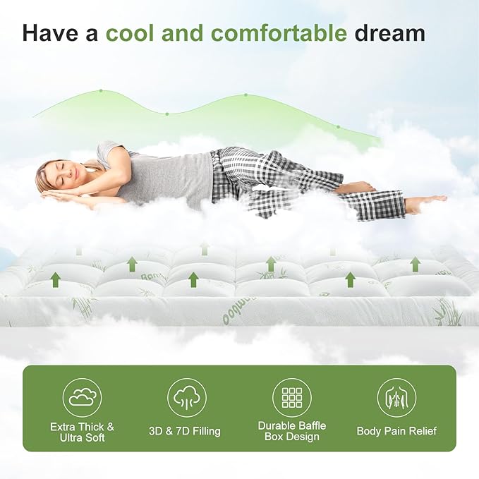 Twin XL Size Mattress Topper Viscose Derived from Bamboo, Soft Thick Pillow Top - Image 2