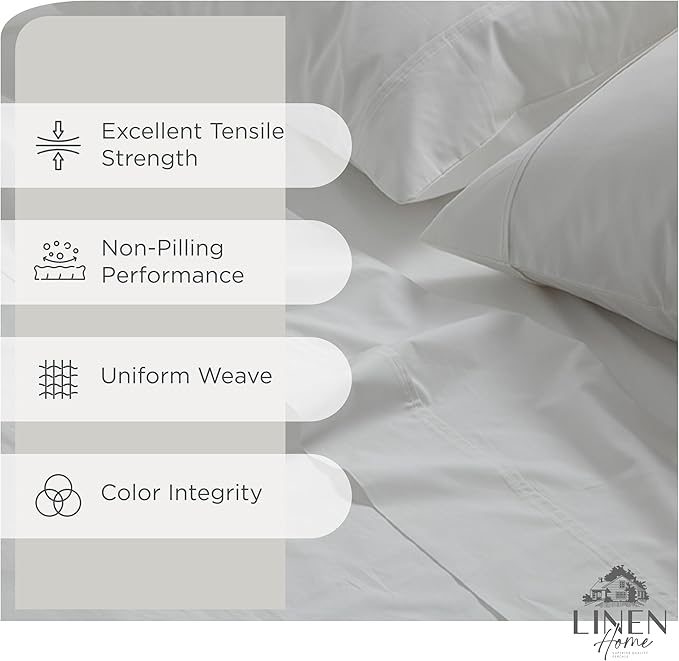 Linen Home 100% Cotton Percale Sheet Set, Twin Size, Deep Pocket, 4 Pieces Set - Image 2