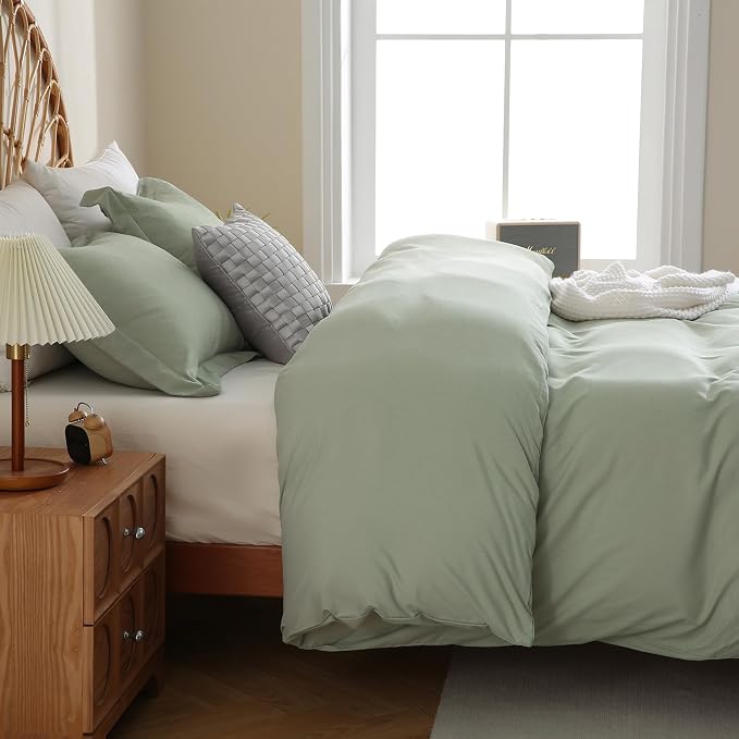 JSD Sage Green Duvet Cover Set Queen Size, 3 Piece Duvet Cover - Image 7