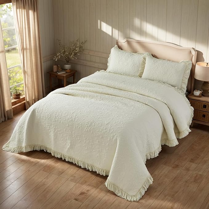 Brandream Luxury Cotton Quilt Set King Size Heirloom Quality Ruffled Edge - Image 6