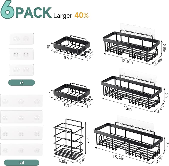 Veken Shower Caddy 6-Pack, Advanced Rustproof Design, No Drilling Adhesive - Image 8