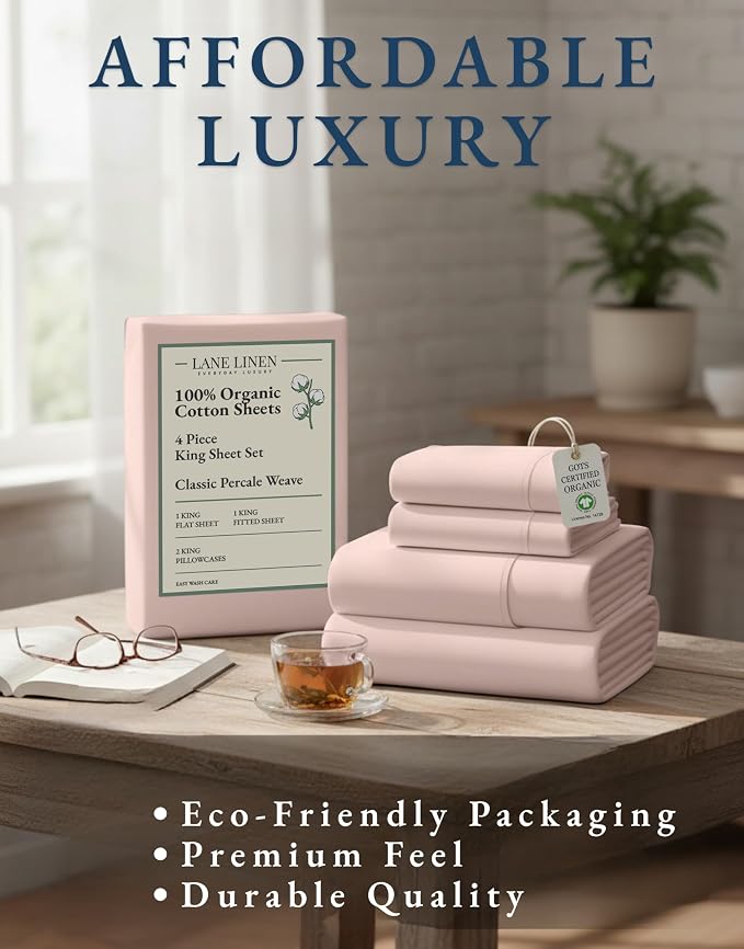 LANE LINEN 100% Organic Cotton King Size Sheets Set, Machine Washable Fully - Image 8