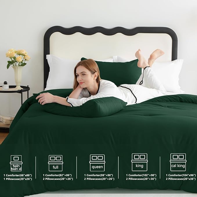 CozyLux Twin Comforter Set Emerald Green, 2 Pieces Twin Extra Long Solid - Image 6