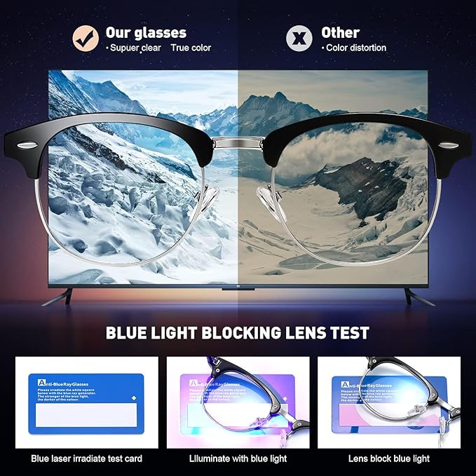 Blue Light Blocking Glasses Vintage Half Frame UV Clear Lens Anti Eyestrain - Image 6