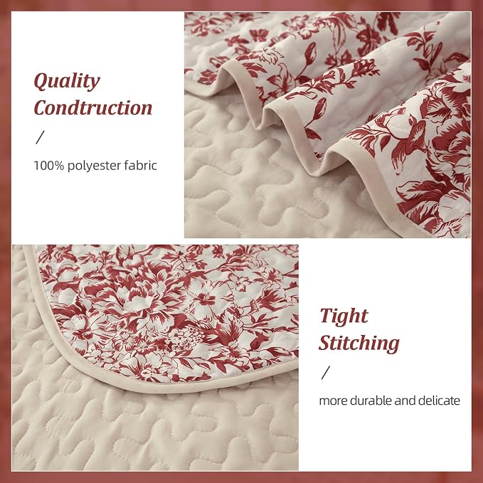 WONGS BEDDING Quilt Queen Size, Christmas Red Quilt Bedding Set - Image 4