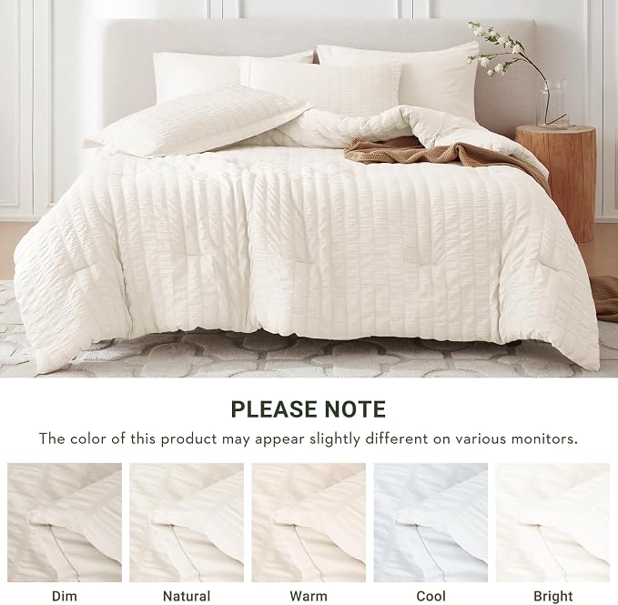 MUXHOMO 7 Pieces Queen Comforter Set, Seersucker Bed in a Bag Queen Size - Image 5