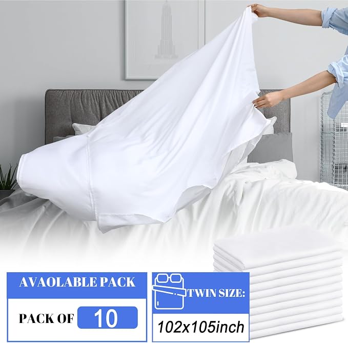 Preboun 10 Pack Queen Flat Sheets 102'' x 105'' Soft Microfiber Sheets Bulk - Image 2