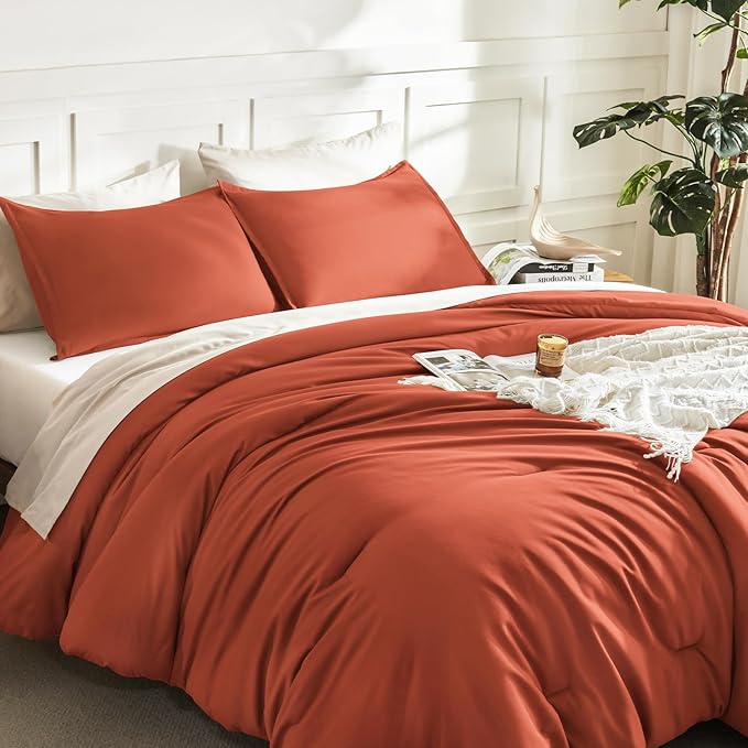 Litanika Burnt Orange Queen Size Bed Comforter Set, 3 Pieces Terracotta Fall - Image 5