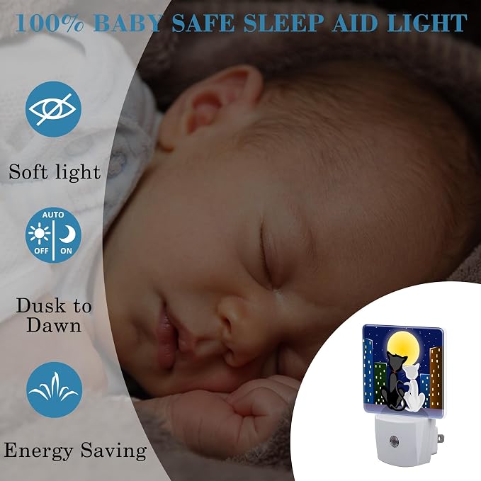 Night Light for Kids Girls Boys, Romantic Couple Cats Under Moon LED Night - Image 4