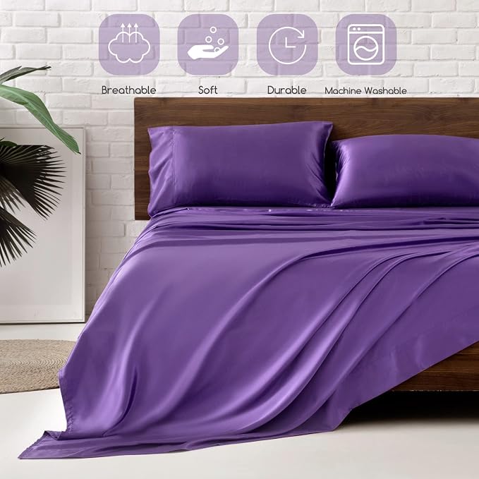MR&HM Satin Bed Sheets, Queen Size Sheets Set - Image 5