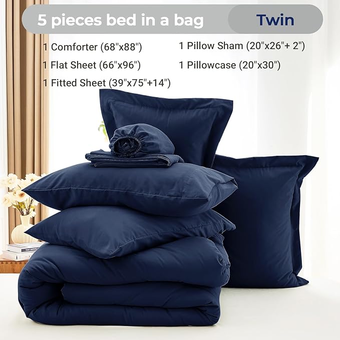 MUXHOMO 5 Pieces Twin Comforter Set, Soft Bed in a Bag Twin Size, All Season - Image 4