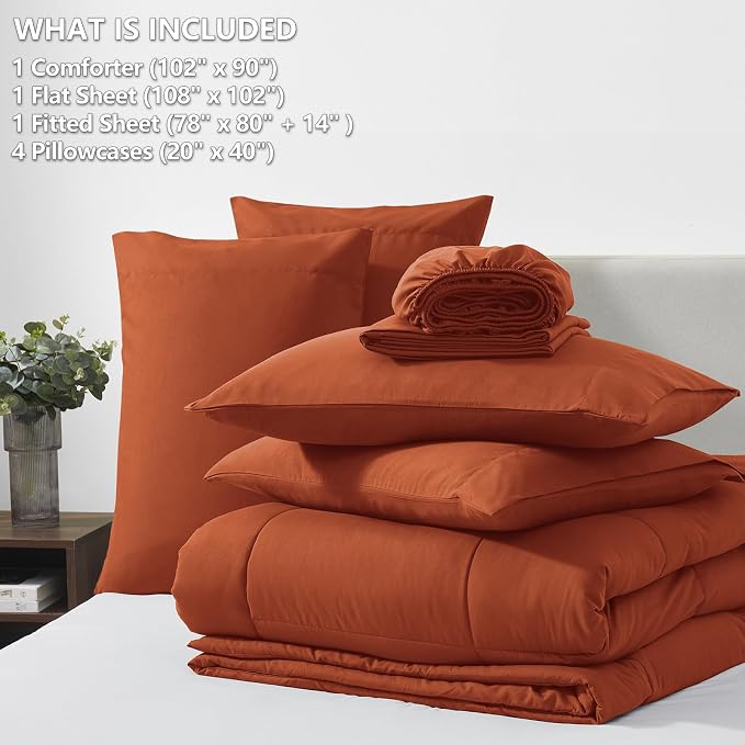 CozyLux King Size Comforter Set Terracotta, 7 Pieces Bed in a Bag, Burnt Orange - Image 6