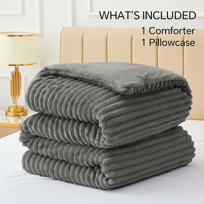 BEDELITE Fleece Twin Comforter Set -Super Soft & Warm Fluffy Grey Bedding - Image 6