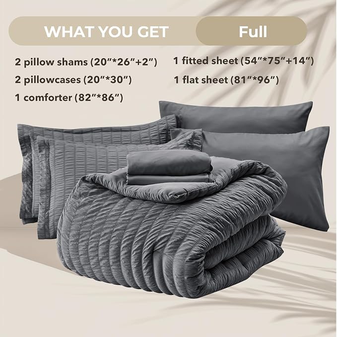 HYMOKEGE Full Size Comforter Sets Seersucker 7 Pieces, All Season Luxury Bed in - Image 5