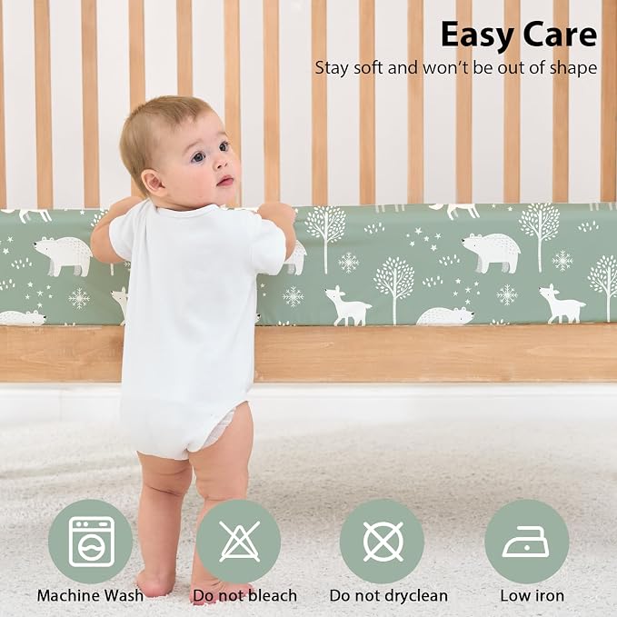 Baby Crib Sheets for Boys and Girls, 3 Pack Fitted Crib Sheets Neutral for - Image 7