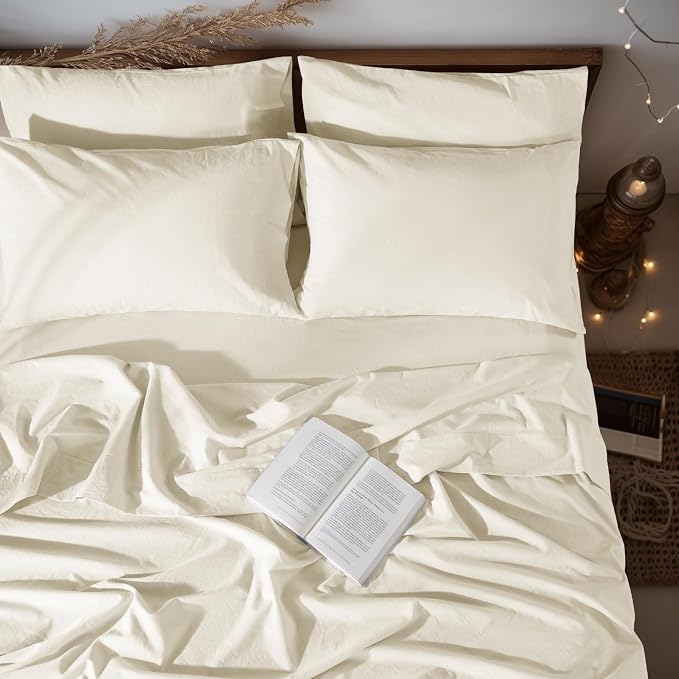 LBRO2M 100% Pure Linen Sheet Set Deep Pocket Up to 16" Bed Sheets Sets by LBRO2MBedding