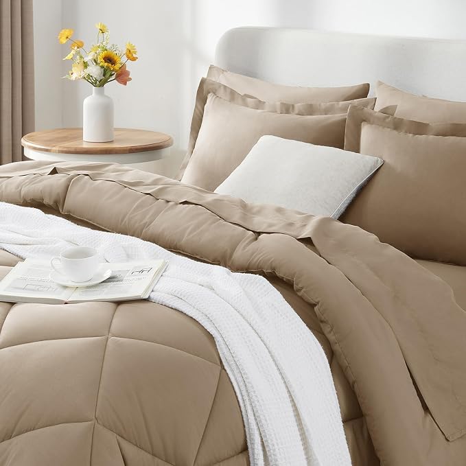 CozyLux Queen Comforter Set Taupe - Image 9