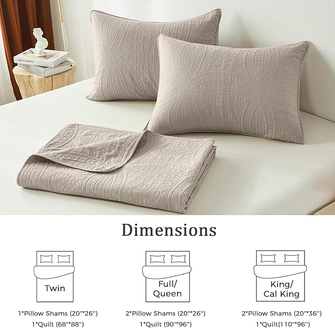 akkialla Taupe King/Cal King Quilt Set, Ultrasonic Lightweight Bedspread - Image 6