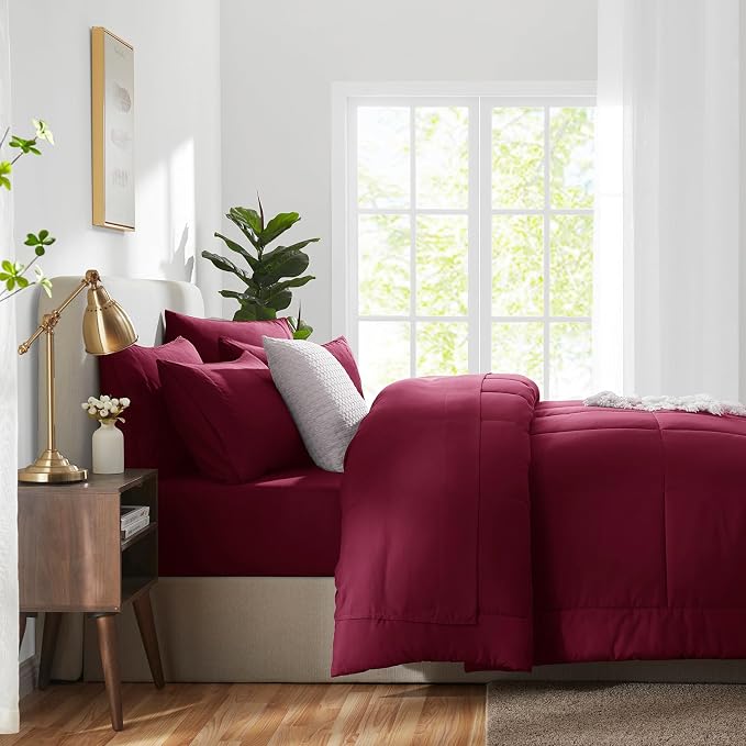 CozyLux Full Size Comforter Sets Burgundy, 7 Pieces Bed in a Bag, All Season - Image 9