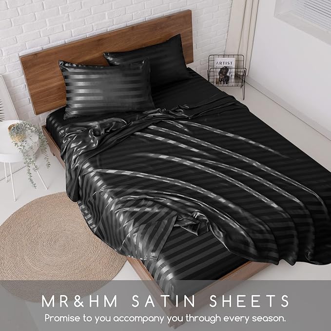 MR&HM Satin Bed Sheets, Queen Size Sheets Set - Image 7